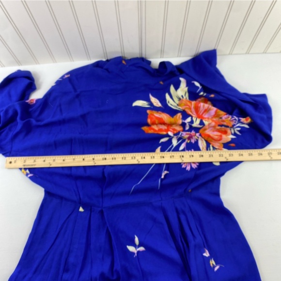 Free People Sz M Jemma Vibrant Blue Floral Open Back Tie Neck Mini Dress - Picture 10 of 14